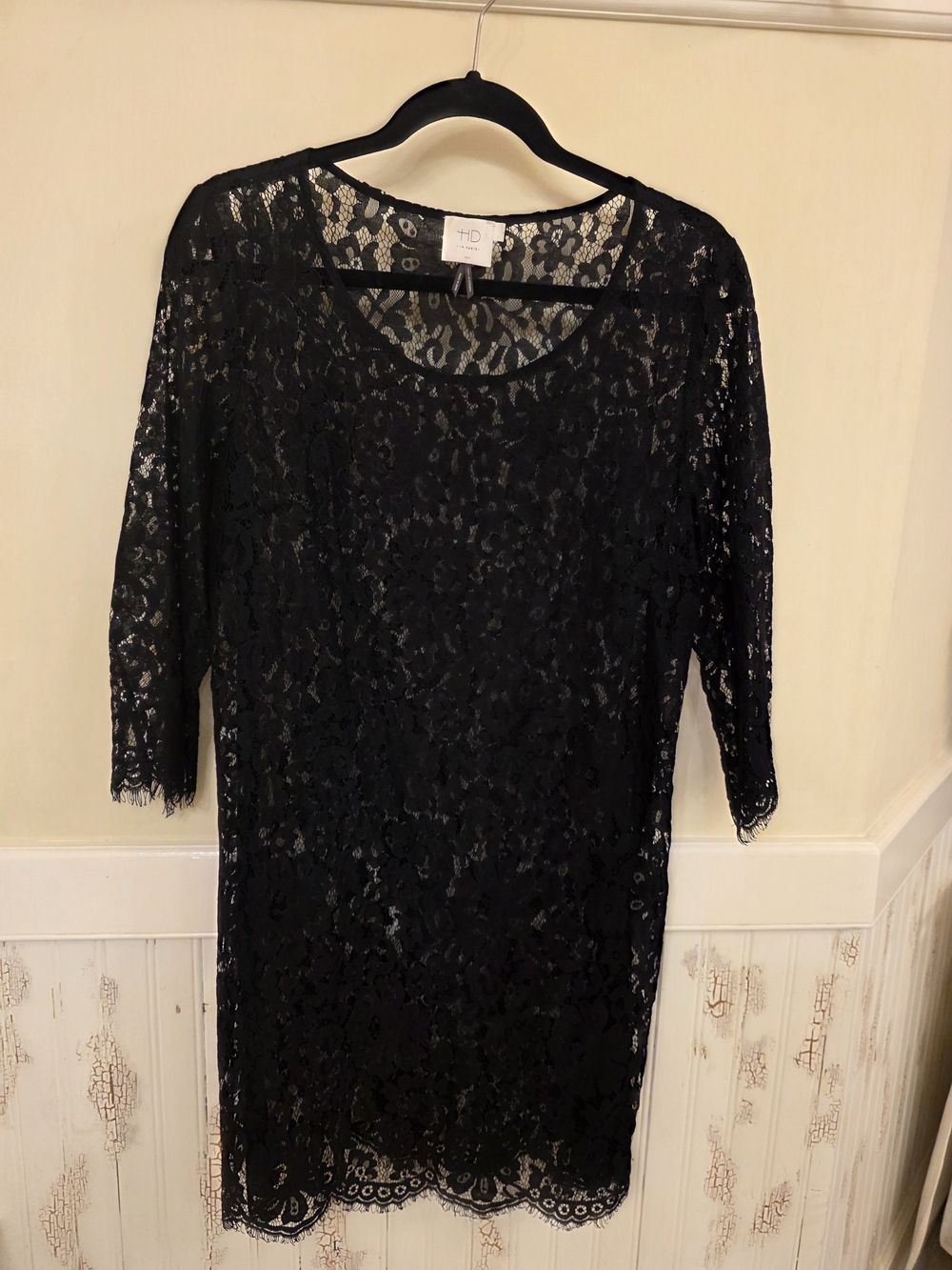 Anthropologie HD in Paris Black Lace Dress with Sheer Overlay